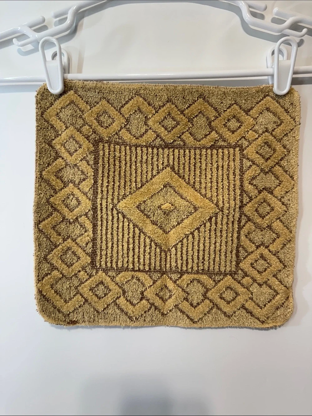 Vtg Dundee 3 Pc Towel Set Southwestern Aztec Geometric Beige Brown Fringe MCM US